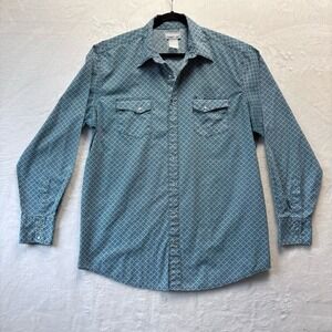 Wrangler Shirt Men XL Blue Floral Vtg Western Pearl‎ Snap Cowboy Wrancher